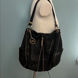 Michael Kors Black Shoulder Bag with Gold Accents